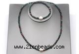 CFN637 4mm faceted round Indian bloodstone & potato white freshwater pearl jewelry set