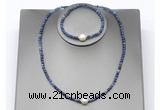 CFN643 4mm faceted round sodalite & potato white freshwater pearl jewelry set