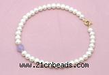 CFN701 9mm - 10mm potato white freshwater pearl & lavender amethyst necklace