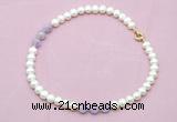 CFN702 9mm - 10mm potato white freshwater pearl & lavender amethyst necklace