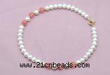 CFN715 9mm - 10mm potato white freshwater pearl & cherry quartz necklace