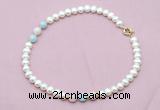 CFN717 9mm - 10mm potato white freshwater pearl & morganite necklace