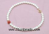 CFN736 9mm - 10mm potato white freshwater pearl & fire agate necklace