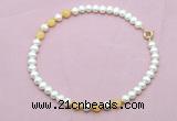 CFN740 9mm - 10mm potato white freshwater pearl & honey jade necklace