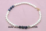 CFN743 9mm - 10mm potato white freshwater pearl & sodalite necklace