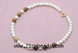 CFN766 9mm - 10mm potato white freshwater pearl & yellow tiger eye necklace