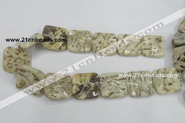 CFS208 30*30mm wavy square natural feldspar gemstone beads