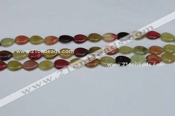 CFW122 15.5 inches 12*16mm flat teardrop flower jade gemstone beads