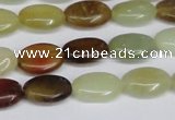 CFW125 15.5 inches 10*14mm flat oval flower jade gemstone beads
