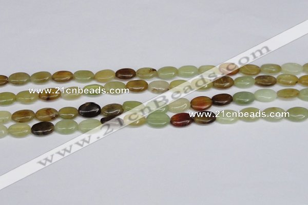 CFW125 15.5 inches 10*14mm flat oval flower jade gemstone beads