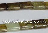 CFW141 15.5 inches 10*14mm flat tube flower jade gemstone beads