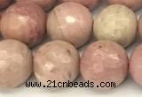 CFW61 15 inches 8mm faceted round pink wooden jasper beads