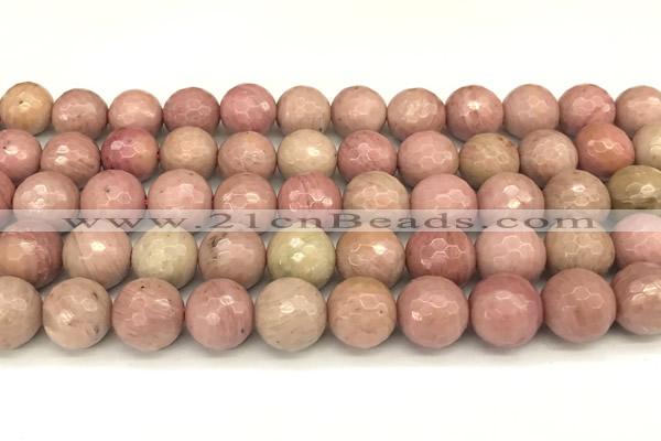 CFW63 15 inches 12mm faceted round pink wooden jasper beads