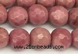 CFW65 15 inches 6mm faceted round pink wooden jasper beads