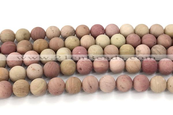 CFW74 15 inches 12mm round matte pink wooden jasper beads