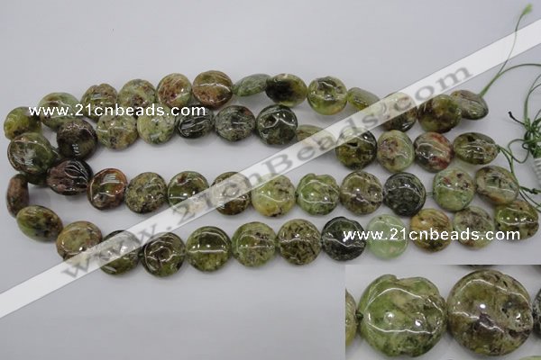 CGA143 15.5 inches 16mm flat round natural green garnet beads wholesale