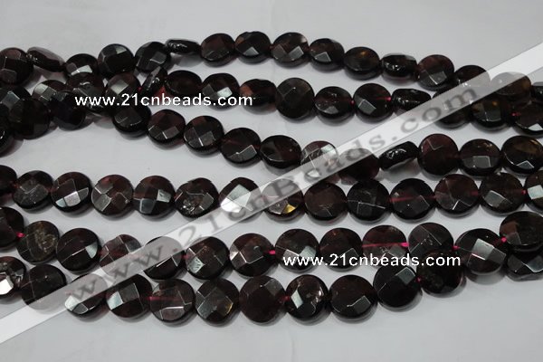 CGA477 15.5 inches 10mm faceted coin natural red garnet beads