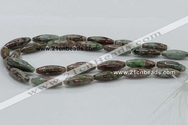 CGA55 15.5 inches 10*30mm rice red green garnet gemstone beads