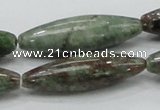 CGA56 15.5 inches 12*40mm rice red green garnet gemstone beads