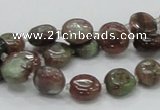 CGA58 15.5 inches 10mm flat round red green garnet gemstone beads