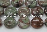 CGA59 15.5 inches 14mm flat round red green garnet gemstone beads