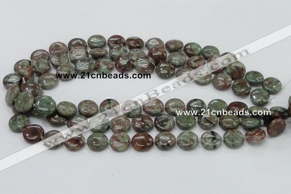 CGA59 15.5 inches 14mm flat round red green garnet gemstone beads