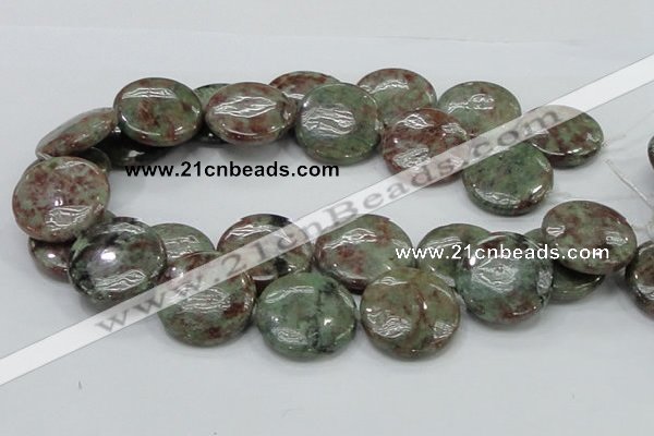 CGA61 15.5 inches 30mm flat round red green garnet gemstone beads