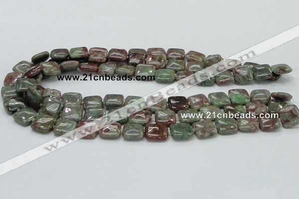 CGA62 15.5 inches 14*14mm square red green garnet gemstone beads