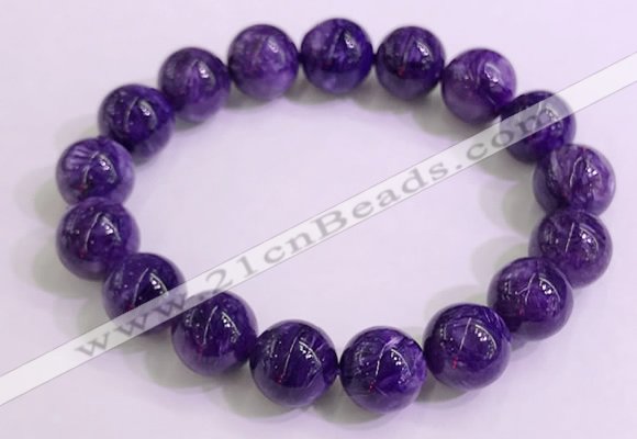 CGB2573 7.5 inches 12mm round charoite gemstone beaded bracelets