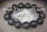 CGB3000 7.5 inches 17mm - 18mm carved round grey agate bracelet