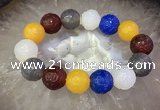 CGB3003 7.5 inches 16mm carved round mixed agate bracelet wholesale