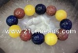 CGB3005 7.5 inches 20mm carved round mixed agate bracelet wholesale