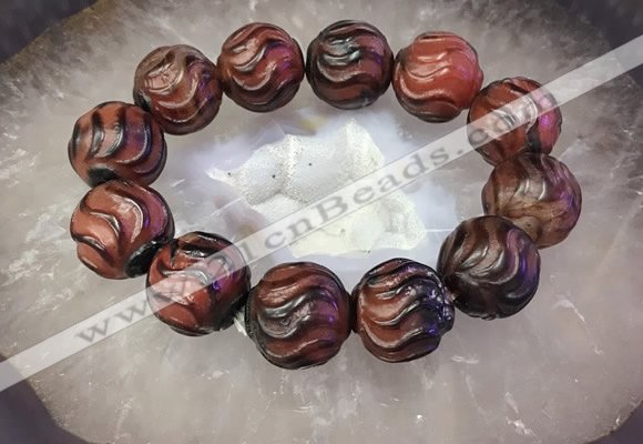 CGB3007 7.5 inches 16mm carved round agate bracelet wholesale