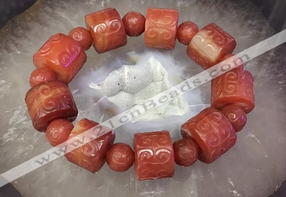 CGB3017 7.5 inches 15*19mm carved tube agate bracelet wholesale