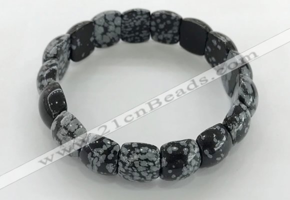 CGB3386 7.5 inches 10*15mm oval snowflake obsidian bracelets