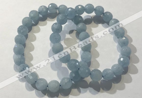 CGB4037 7.5 inches 8mm faceted round aquamarine beaded bracelets