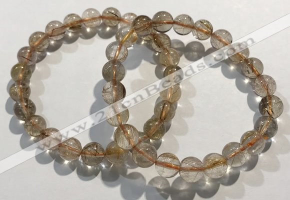 CGB4077 7.5 inches 8mm round golden rutilated quartz beaded bracelets
