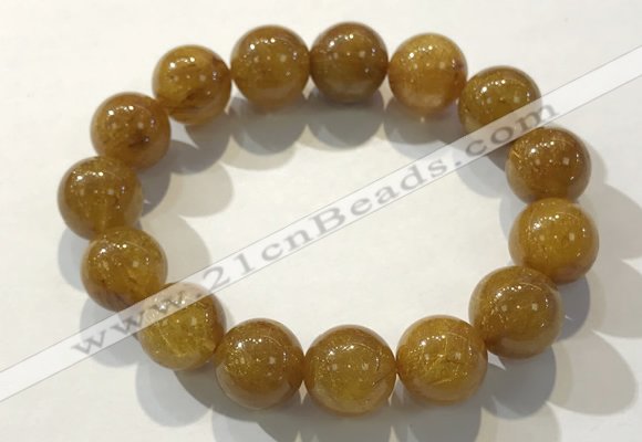 CGB4088 7.5 inches 15mm round golden rutilated quartz beaded bracelets