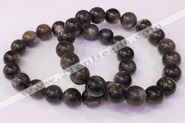 CGB4557 7.5 inches 10mm - 11mm round black sunstone beaded bracelets