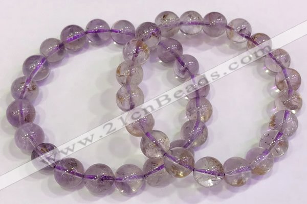 CGB4657 9.5mm - 10mm round purple phantom quartz beaded bracelets