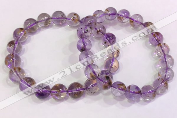 CGB4668 10mm - 11mm round purple phantom quartz beaded bracelets