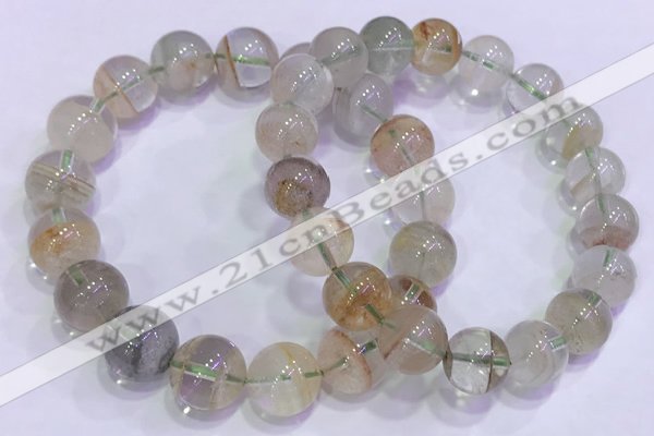 CGB4674 11mm - 12mm round green phantom quartz beaded bracelets