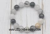 CGB5653 10mm, 12mm black rutilated quartz beads with zircon ball charm bracelets
