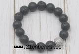 CGB5681 10mm, 12mm black lava beads with zircon ball charm bracelets