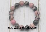 CGB5694 10mm, 12mm rhodonite beads with zircon ball charm bracelets