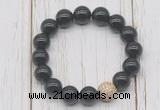 CGB5724 10mm, 12mm black agate beads with zircon ball charm bracelets