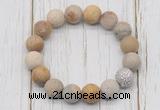 CGB5805 10mm, 12mm matte fossil coral beads with zircon ball charm bracelets