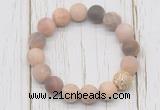 CGB5806 10mm, 12mm matte sunstone beads with zircon ball charm bracelets