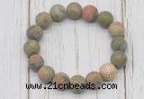 CGB5823 10mm, 12mm matte unakite beads with zircon ball charm bracelets