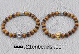 CGB6010 8mm round grade AA yellow tiger eye bracelet with leopard head for men